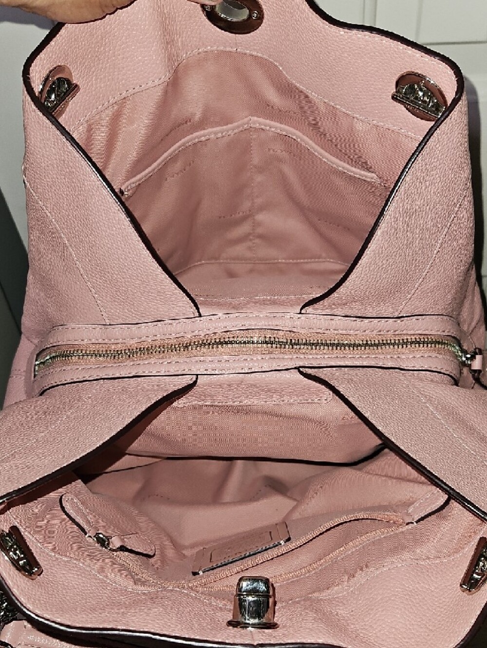 Coach EUC Lexi Pink Pebbled Leather Shoulder Bag with Chain Straps - Picture 10 of 12